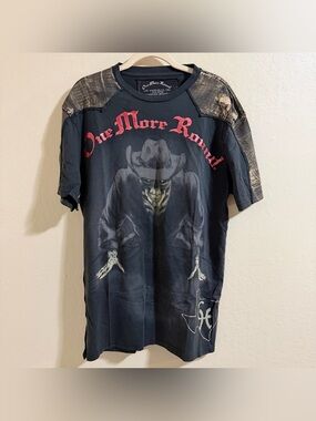 Vtg One More Round Shirt Mens L MMA Cowboy Skeleton‎ Graphic Tee Y2K Affliction